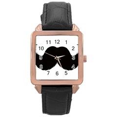 Mustache Owl Hair Black Man Rose Gold Leather Watch 