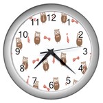 Insulated Owl Tie Bow Scattered Bird Wall Clocks (Silver)  Front