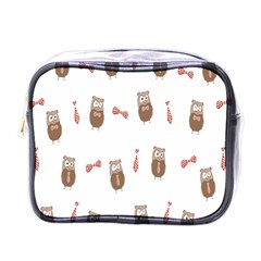 Insulated Owl Tie Bow Scattered Bird Mini Toiletries Bags by Mariart