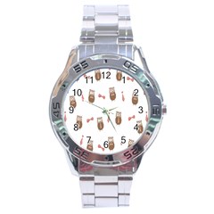 Insulated Owl Tie Bow Scattered Bird Stainless Steel Analogue Watch by Mariart