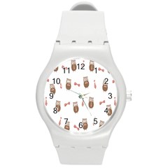 Insulated Owl Tie Bow Scattered Bird Round Plastic Sport Watch (m) by Mariart