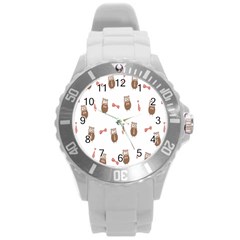 Insulated Owl Tie Bow Scattered Bird Round Plastic Sport Watch (l) by Mariart