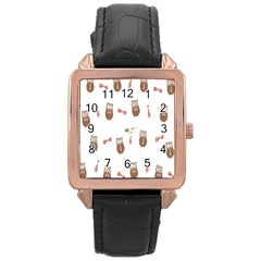 Insulated Owl Tie Bow Scattered Bird Rose Gold Leather Watch  by Mariart