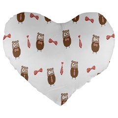 Insulated Owl Tie Bow Scattered Bird Large 19  Premium Flano Heart Shape Cushions by Mariart