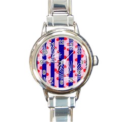 Line Vertical Polka Dots Circle Flower Blue Pink White Round Italian Charm Watch