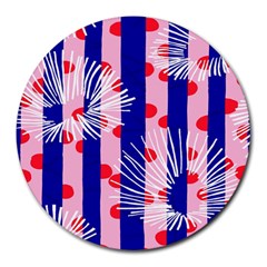 Line Vertical Polka Dots Circle Flower Blue Pink White Round Mousepads