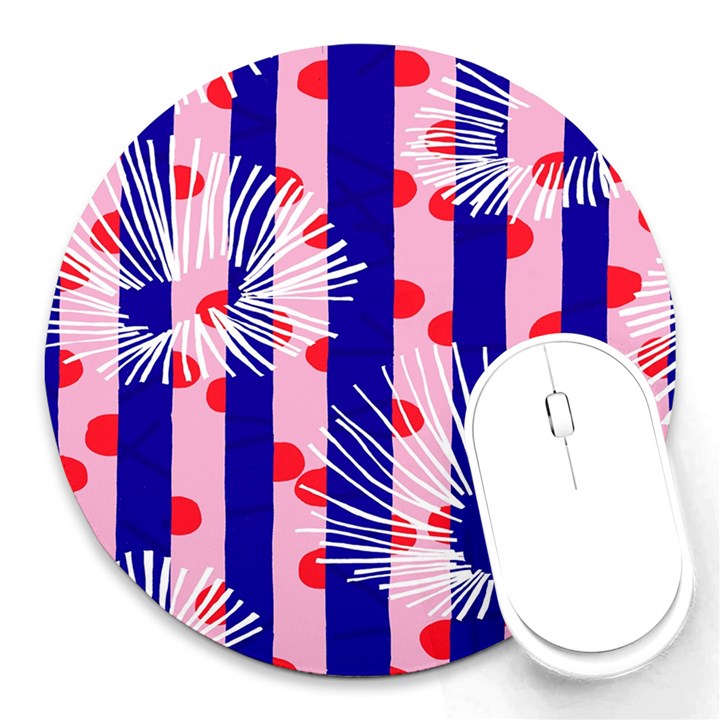 Line Vertical Polka Dots Circle Flower Blue Pink White Round Mousepads