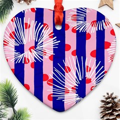 Line Vertical Polka Dots Circle Flower Blue Pink White Ornament (heart) by Mariart