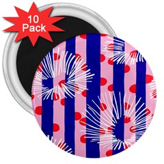 Line Vertical Polka Dots Circle Flower Blue Pink White 3  Magnets (10 Pack) 