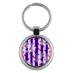 Line Vertical Polka Dots Circle Flower Blue Pink White Key Chains (round) 