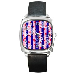 Line Vertical Polka Dots Circle Flower Blue Pink White Square Metal Watch by Mariart