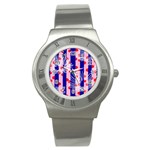 Line Vertical Polka Dots Circle Flower Blue Pink White Stainless Steel Watch Front