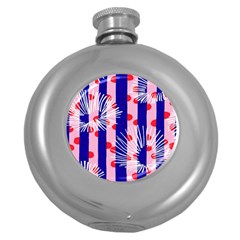 Line Vertical Polka Dots Circle Flower Blue Pink White Round Hip Flask (5 Oz) by Mariart