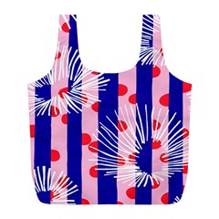 Line Vertical Polka Dots Circle Flower Blue Pink White Full Print Recycle Bags (l) 