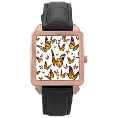 Butterfly Spoonflower Rose Gold Leather Watch  by Mariart