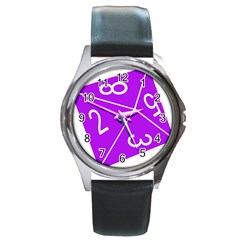 Number Purple Round Metal Watch