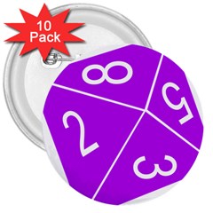 Number Purple 3  Buttons (10 Pack)  by Mariart