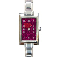 Love Heart Polka Dots Pink Rectangle Italian Charm Watch