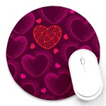 Love Heart Polka Dots Pink Round Mousepads Front