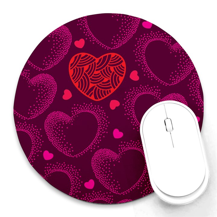 Love Heart Polka Dots Pink Round Mousepads