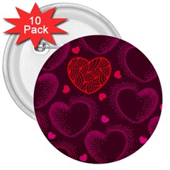 Love Heart Polka Dots Pink 3  Buttons (10 Pack)  by Mariart