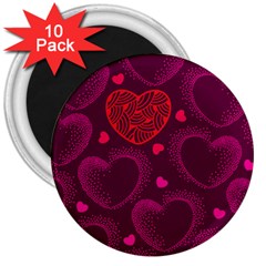 Love Heart Polka Dots Pink 3  Magnets (10 Pack)  by Mariart