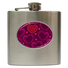 Love Heart Polka Dots Pink Hip Flask (6 Oz) by Mariart