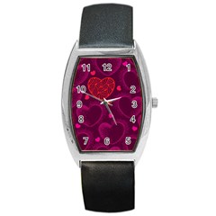 Love Heart Polka Dots Pink Barrel Style Metal Watch by Mariart