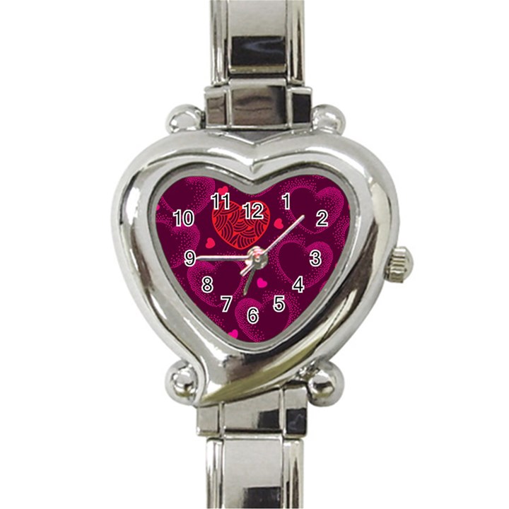 Love Heart Polka Dots Pink Heart Italian Charm Watch