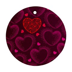 Love Heart Polka Dots Pink Round Ornament (two Sides) by Mariart