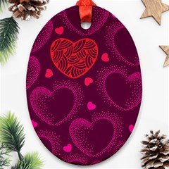 Love Heart Polka Dots Pink Oval Ornament (two Sides) by Mariart