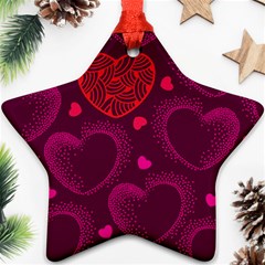 Love Heart Polka Dots Pink Star Ornament (two Sides)