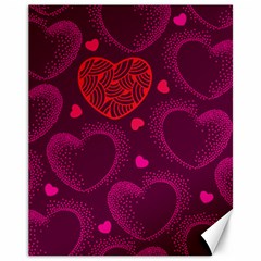 Love Heart Polka Dots Pink Canvas 11  X 14   by Mariart