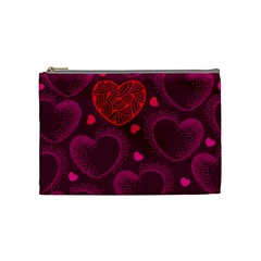 Love Heart Polka Dots Pink Cosmetic Bag (medium)  by Mariart