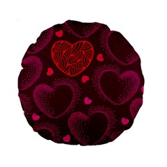 Love Heart Polka Dots Pink Standard 15  Premium Round Cushions by Mariart