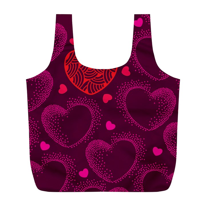 Love Heart Polka Dots Pink Full Print Recycle Bags (L) 