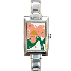 Peach Sunflower Flower Pink Green Rectangle Italian Charm Watch by Mariart