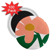 Peach Sunflower Flower Pink Green 2 25  Magnets (100 Pack) 