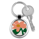 Peach Sunflower Flower Pink Green Key Chains (Round)  Front