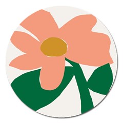 Peach Sunflower Flower Pink Green Magnet 5  (round)