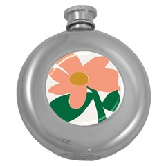 Peach Sunflower Flower Pink Green Round Hip Flask (5 Oz) by Mariart