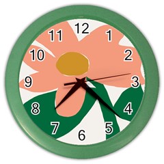 Peach Sunflower Flower Pink Green Color Wall Clocks by Mariart