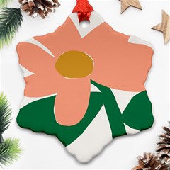 Peach Sunflower Flower Pink Green Ornament (snowflake) by Mariart