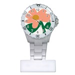 Peach Sunflower Flower Pink Green Plastic Nurses Watch Front