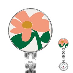 Peach Sunflower Flower Pink Green Stainless Steel Nurses Watch