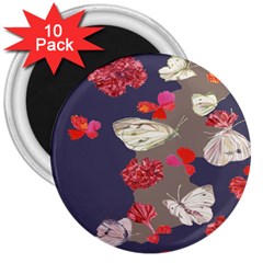 Original Butterfly Carnation 3  Magnets (10 Pack)  by Mariart