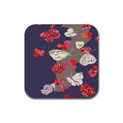 Original Butterfly Carnation Rubber Coaster (square)  by Mariart