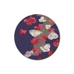 Original Butterfly Carnation Rubber Coaster (round)  by Mariart