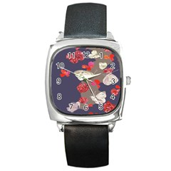 Original Butterfly Carnation Square Metal Watch by Mariart