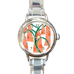 Portraits Plants Carrot Polka Dots Orange Green Round Italian Charm Watch